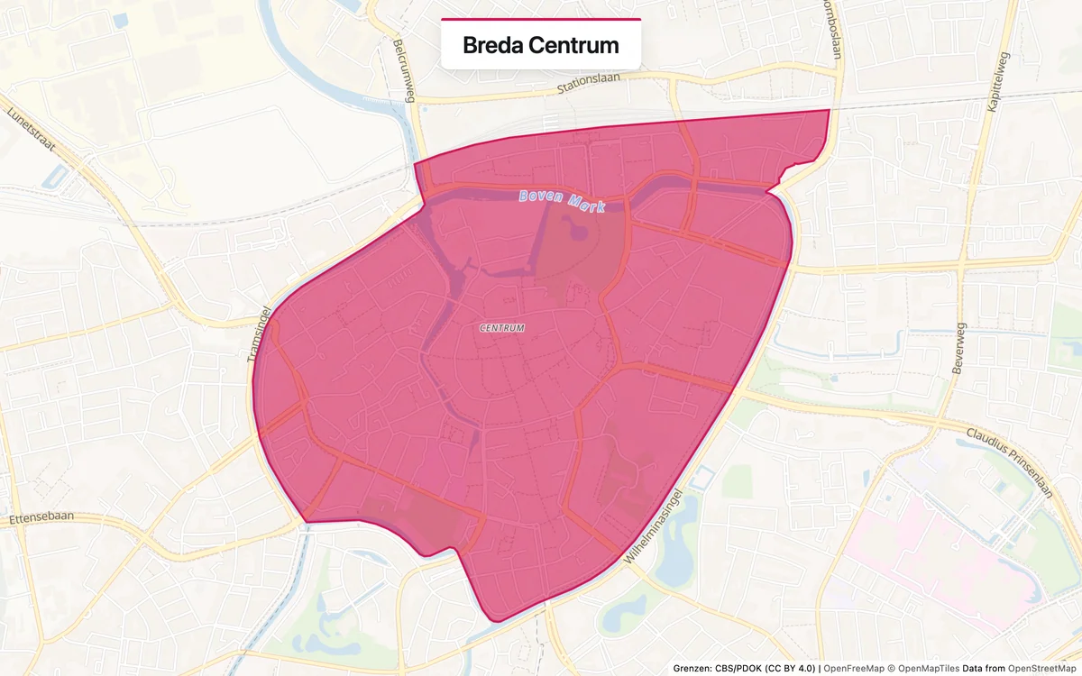 Kaart van het servicegebied Centrum