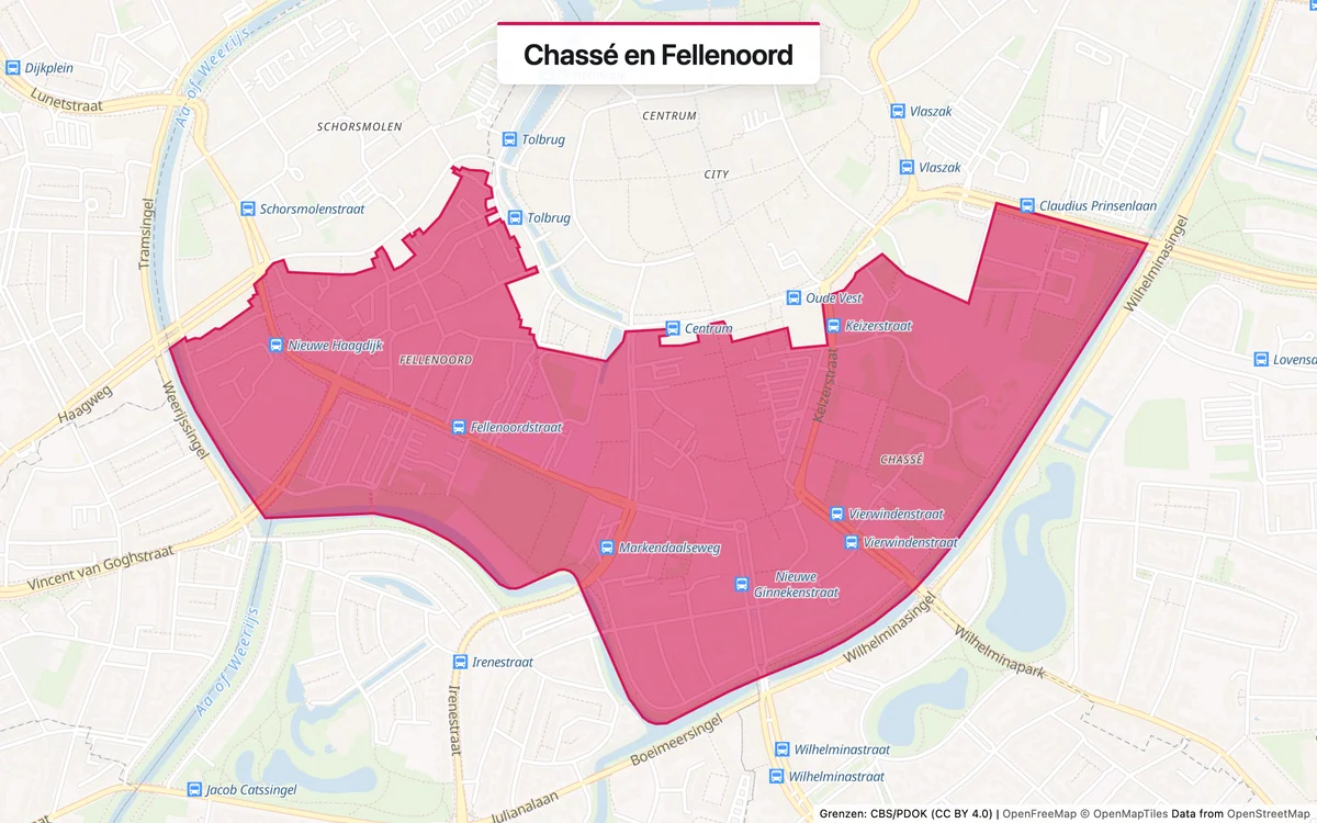 Kaart van het servicegebied Chasse