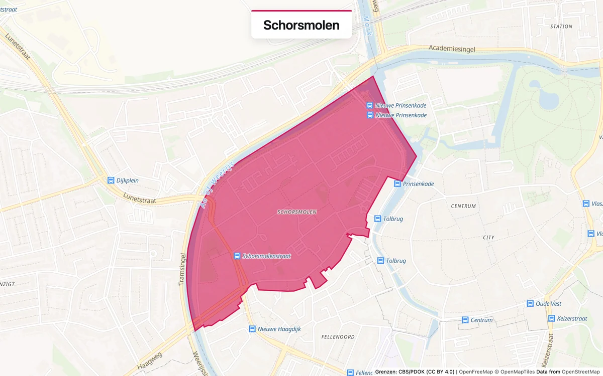 Kaart van het servicegebied Schorsmolen