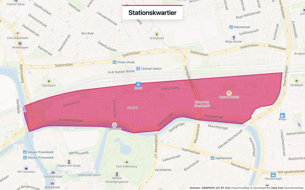 Kaart van het servicegebied Stationskwartier