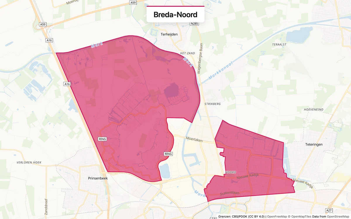 Kaart van het servicegebied Noord