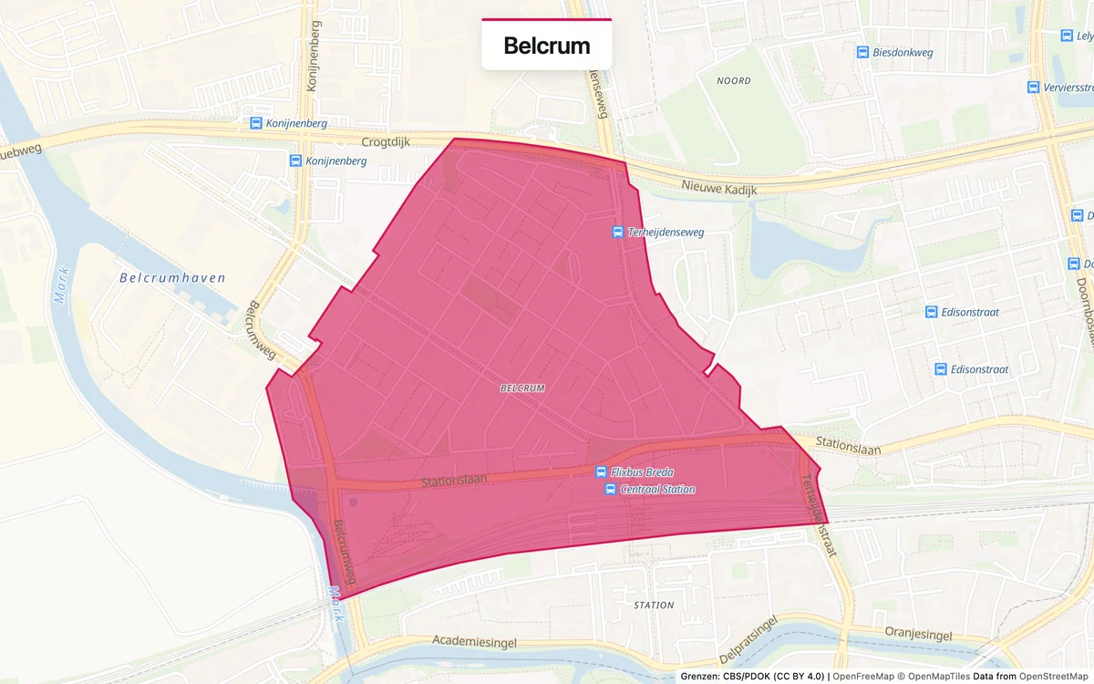 Kaart van het servicegebied Belcrum