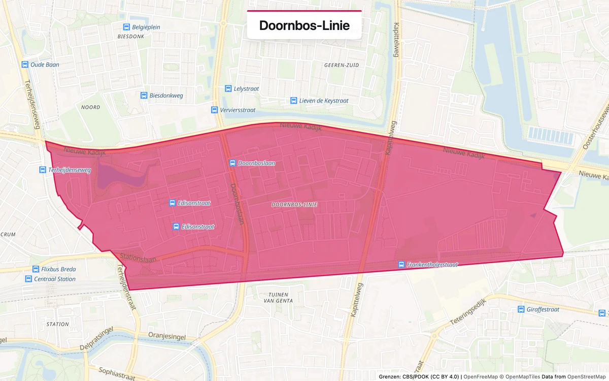 Kaart van het servicegebied Doornbos Linie