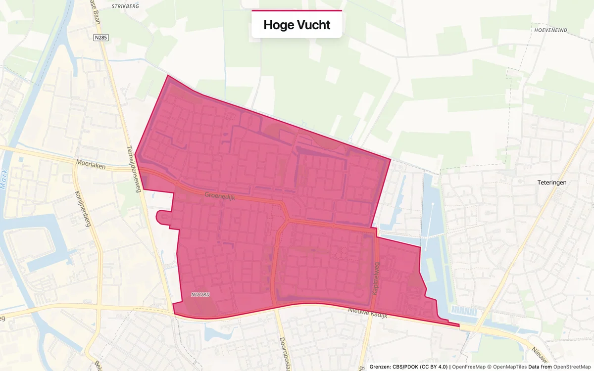 Kaart van het servicegebied Hoge Vucht