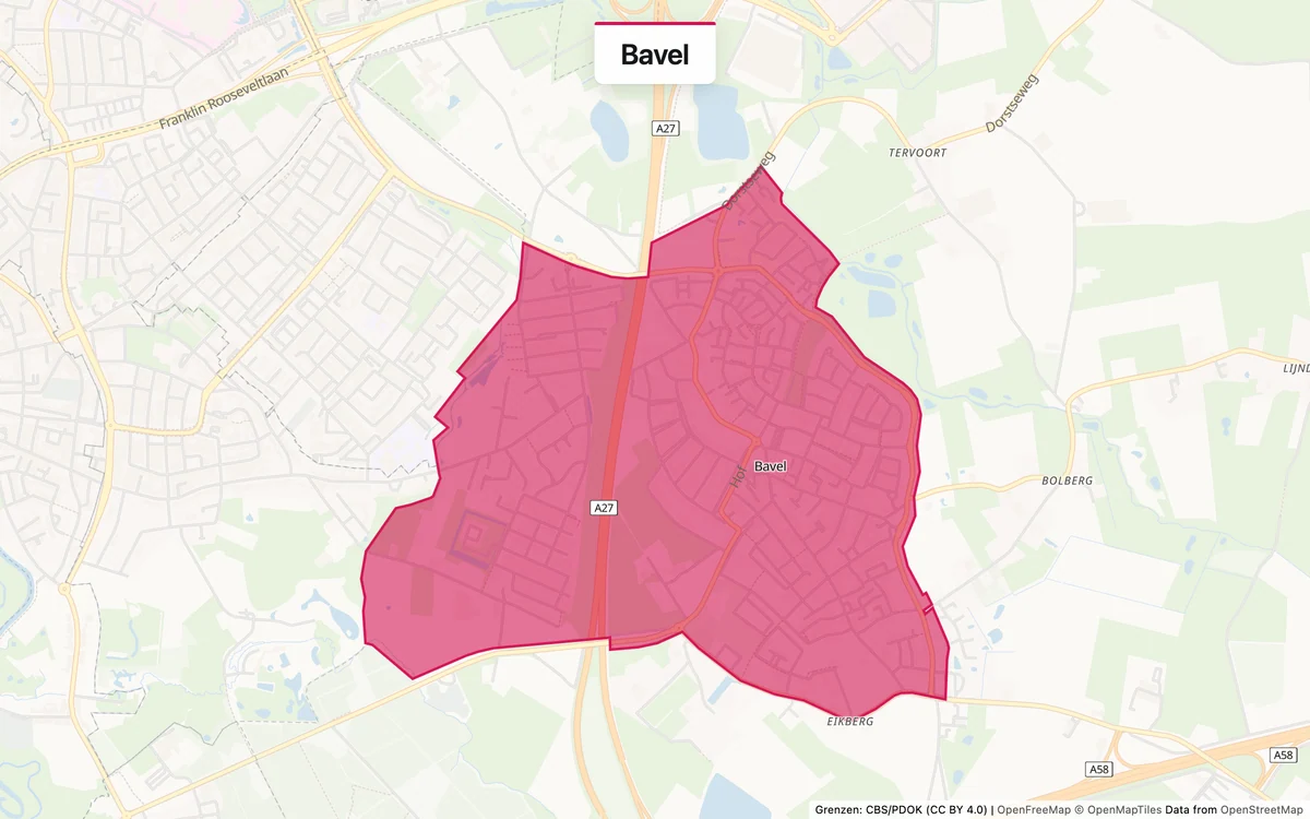 Kaart van het servicegebied Bavel