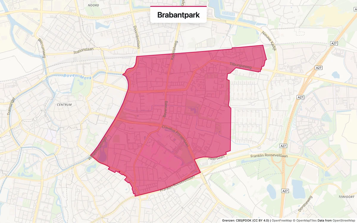 Kaart van het servicegebied Brabantpark