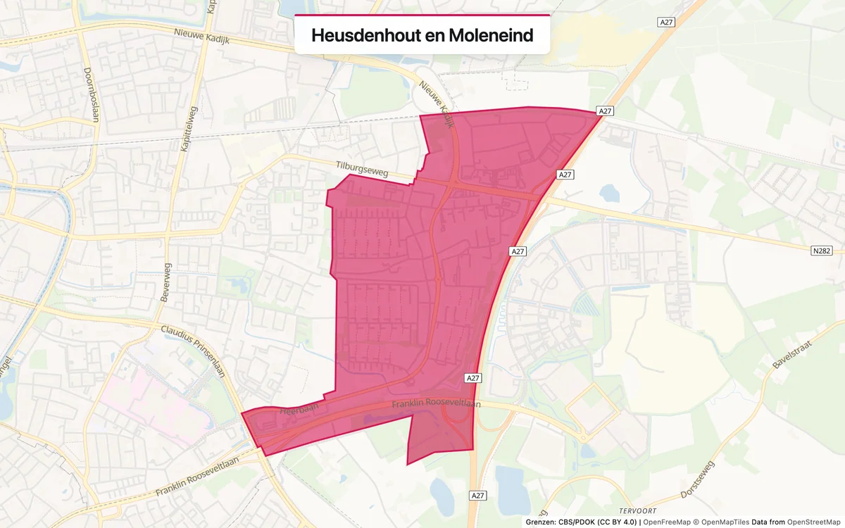 Kaart van het servicegebied Heusdenhout