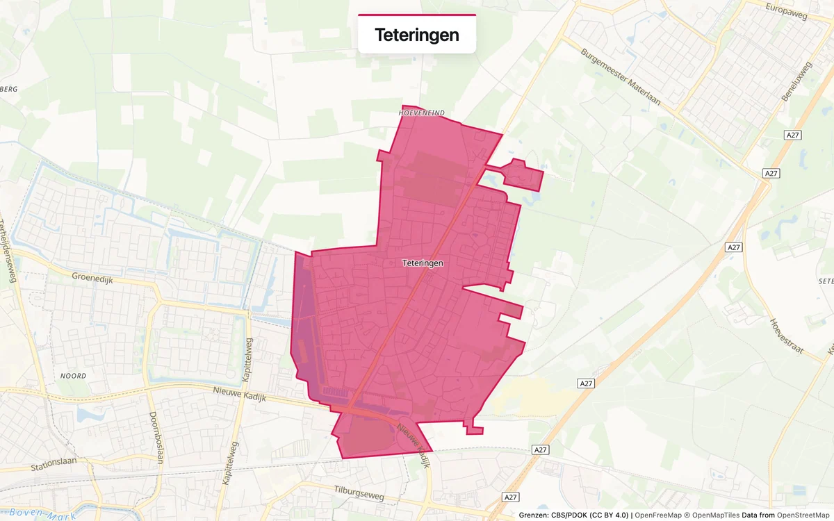 Kaart van het servicegebied Teteringen