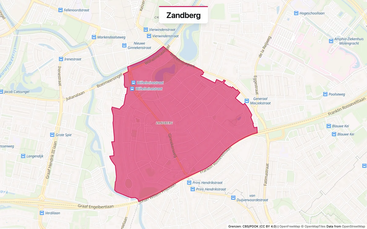 Kaart van het servicegebied Zandberg