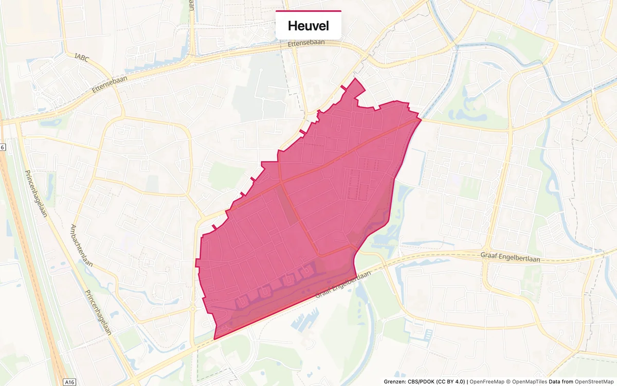 Kaart van het servicegebied Heuvel
