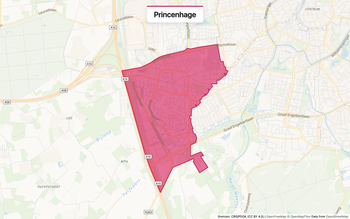 Kaart van het servicegebied Princenhage