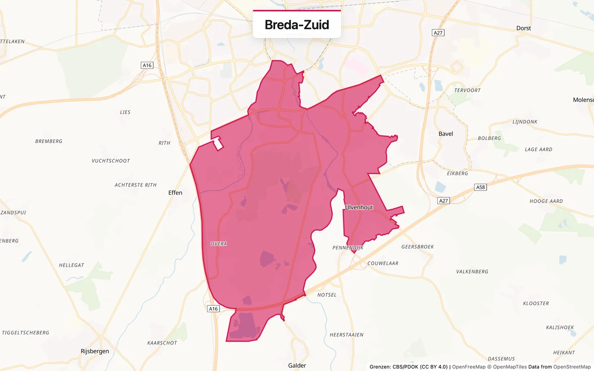 Kaart van het servicegebied Zuid