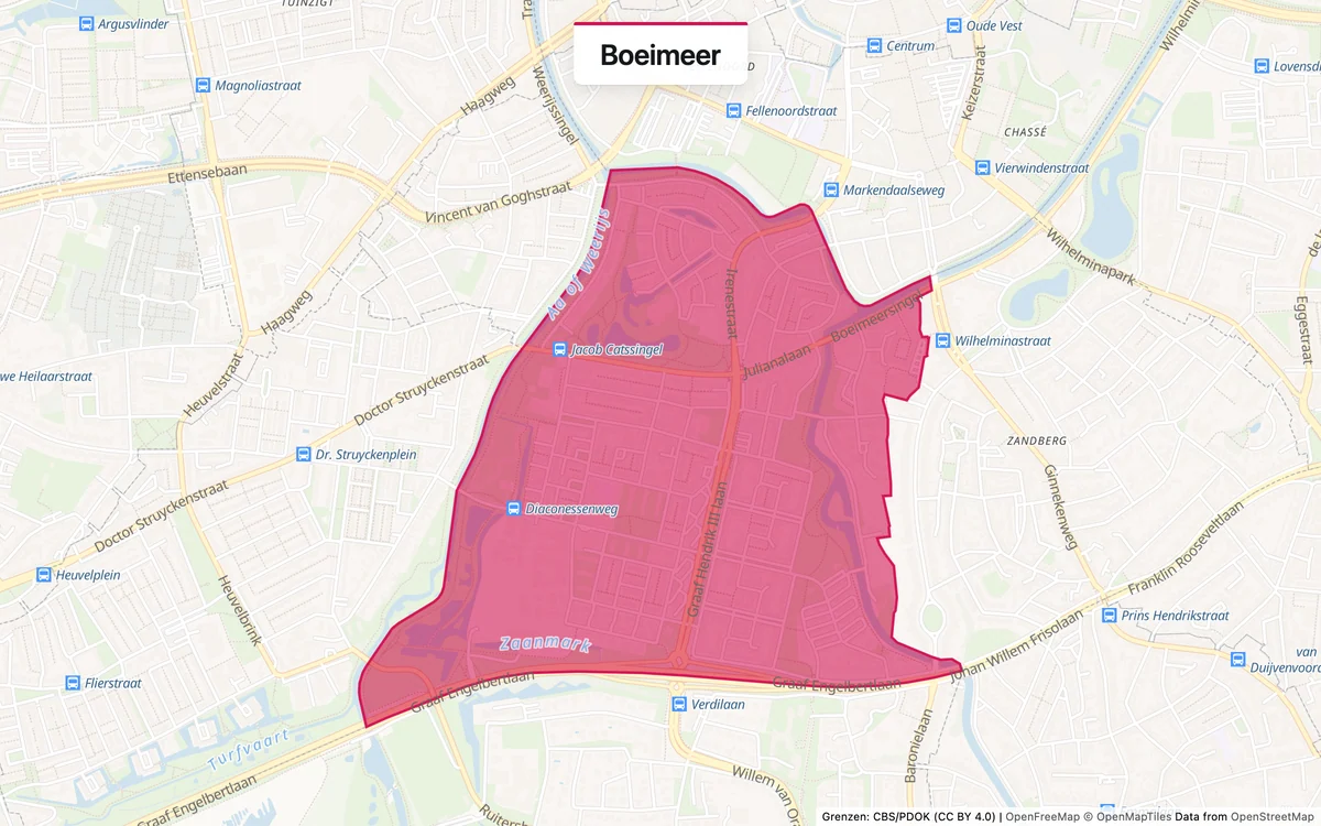 Kaart van het servicegebied Boeimeer