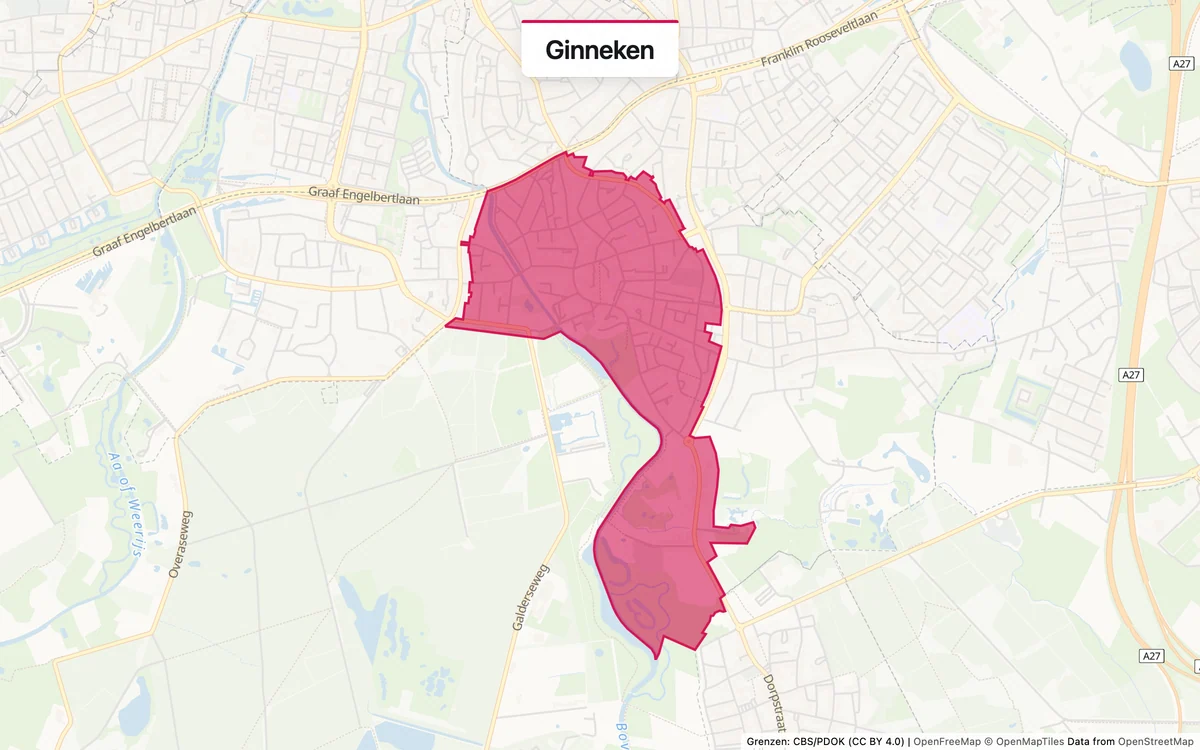 Kaart van het servicegebied Ginneken