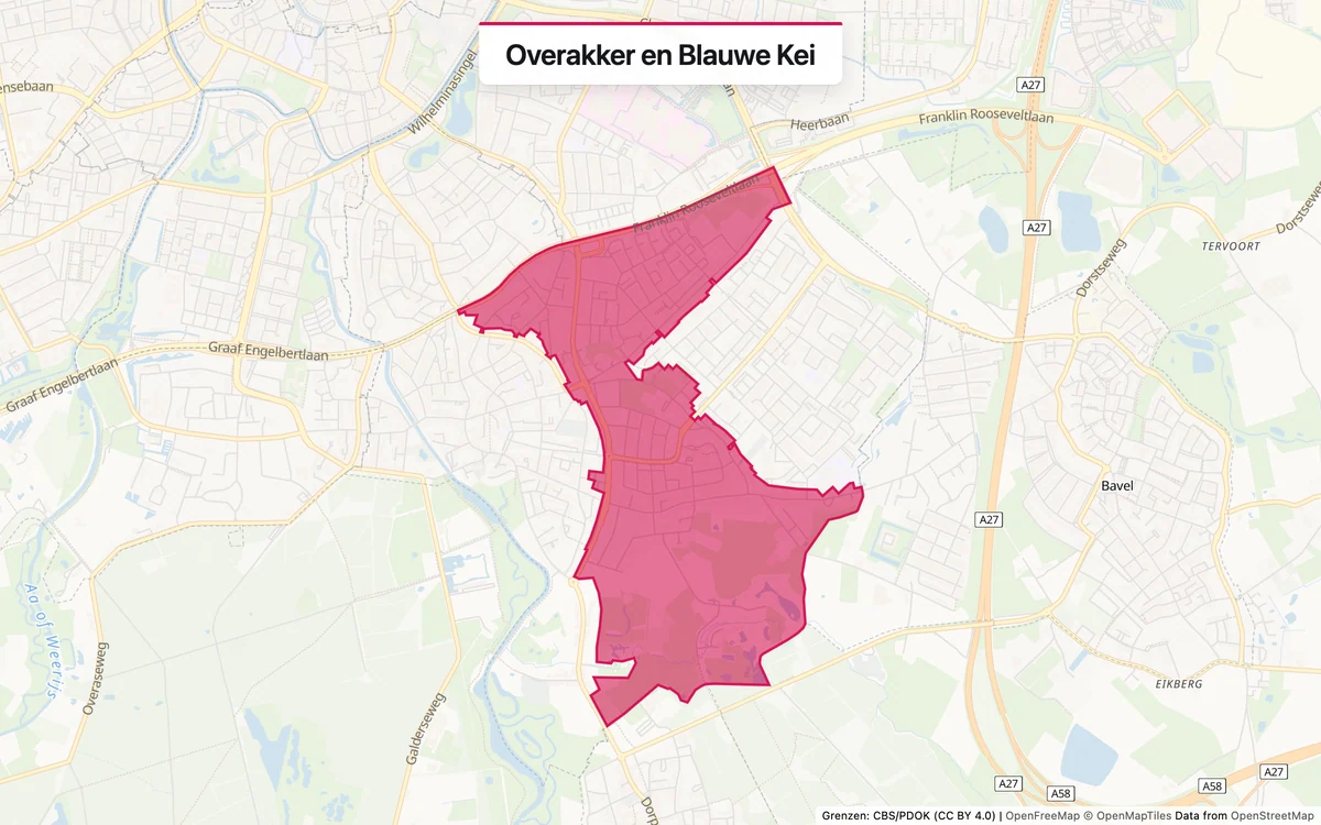 Kaart van het servicegebied Overakker