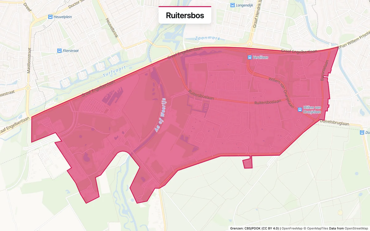 Kaart van het servicegebied Ruitersbos