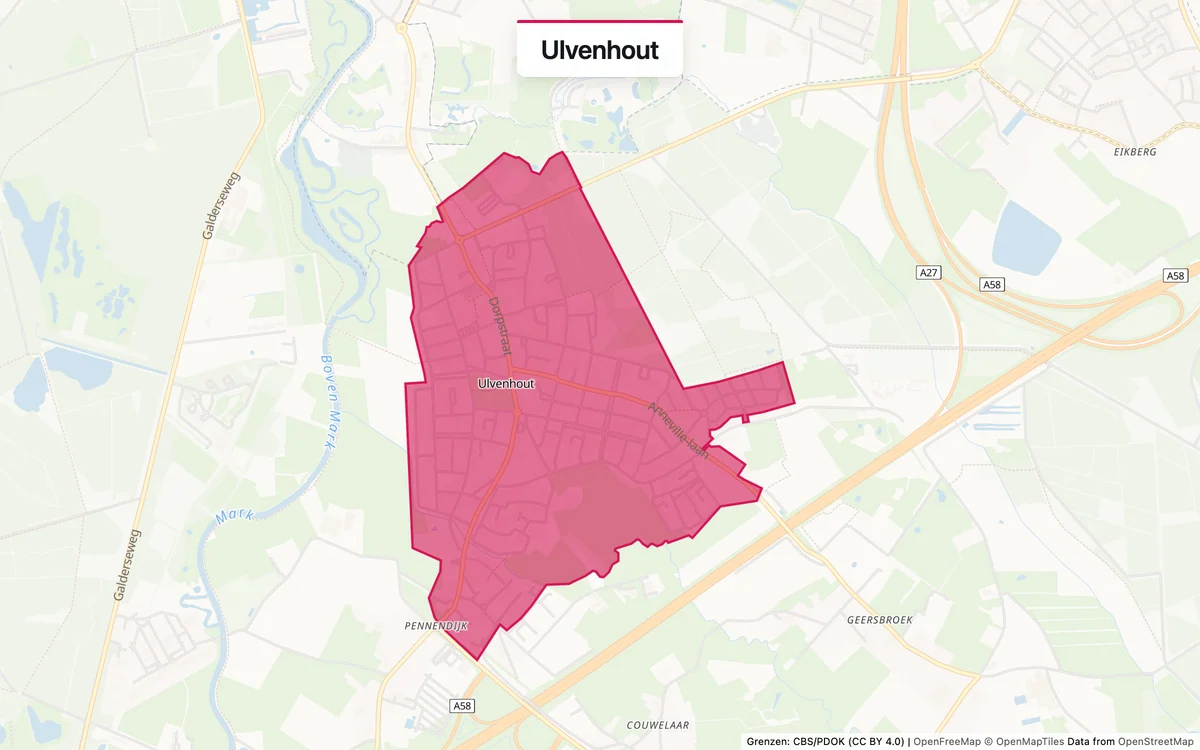 Kaart van het servicegebied Ulvenhout